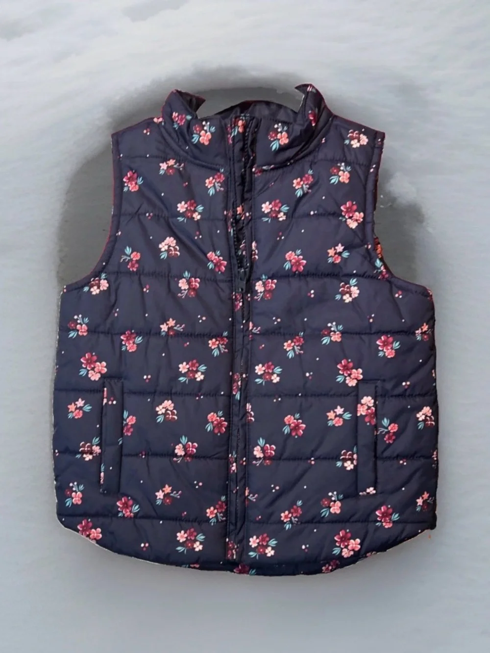 Gymboree Navy Floral Quilted Vest with Pink Flowers